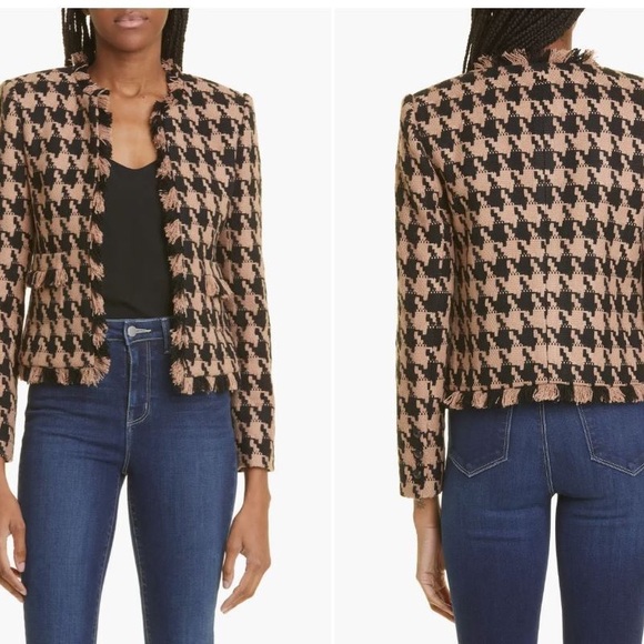 NEW L'agence Agelina Houndstooth Open Front Blazer size 4 Cappuccino Black - Picture 4 of 10